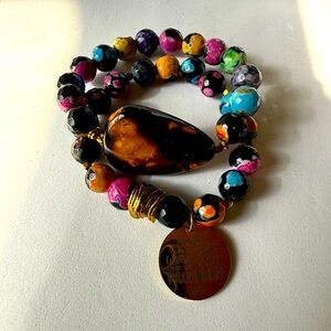 Colorful Beaded Bracelet Set with Gold Accents